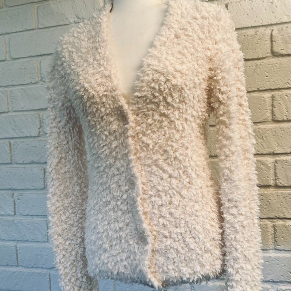 RXB White Ecru Boucle Cardigan Long Sleeve Sweater - Picture 1 of 7